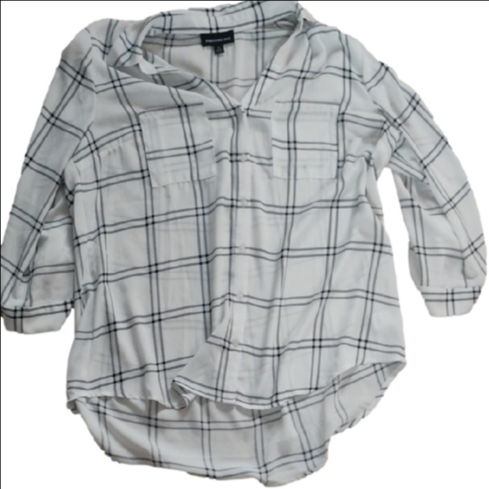 Fortune And Ivy Chic White and Black Plaid Button Down Shirt